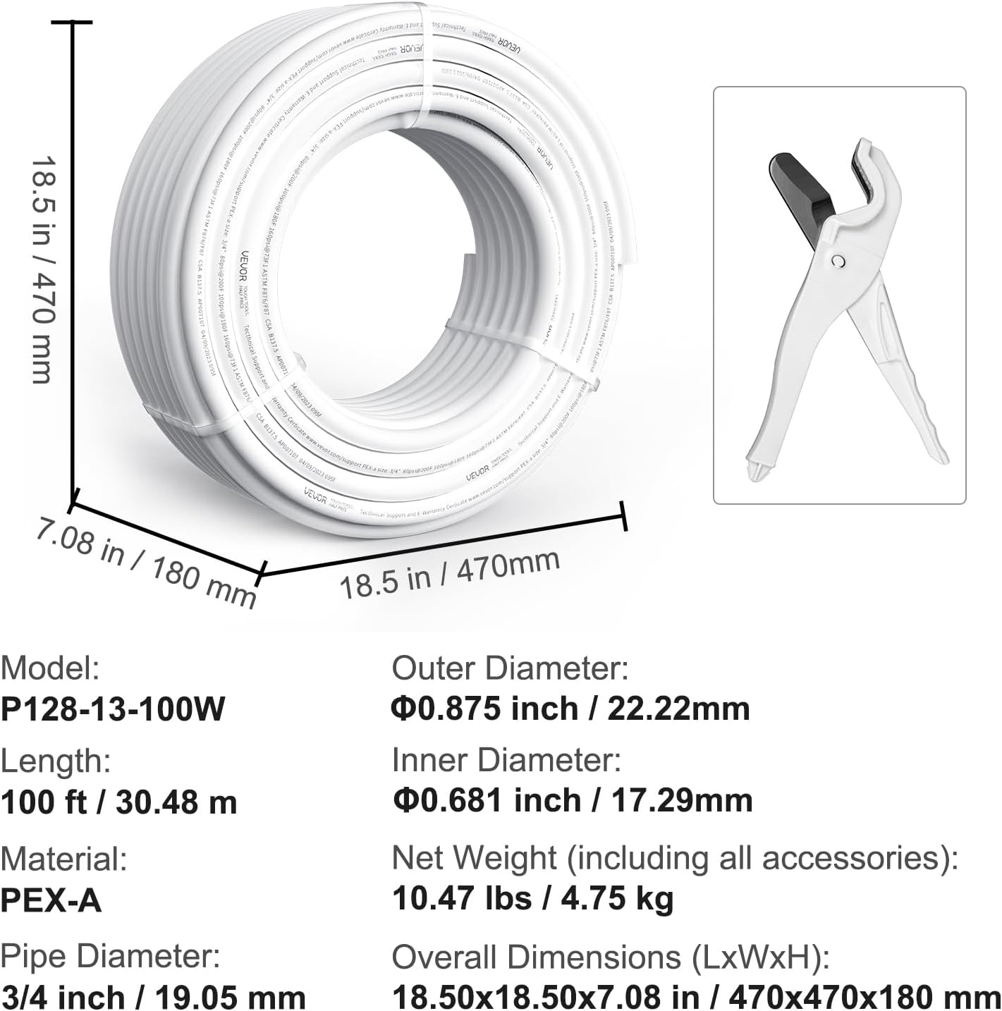image:imageVEVOR PEX Pipe 34 Inch 100 Feet NonOxygen Barrier PEXA Flexible Pipe Tubing for Potable Water for HotCold Water amp Easily Restore Plumbing Applications with Free CutterWhite Pipe Tubing for Potable Hot Cold Water amp Easily Restore Plumbing Applications with Free Cutter WhiteWhite