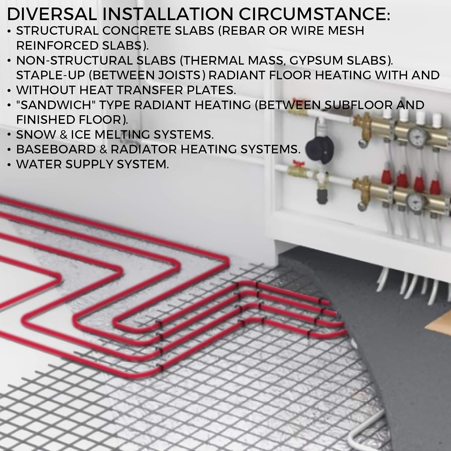 image:imageVEVOR PEXB Pipe 2 Rolls of 12 Inch X 300 FeetOxygen Barrier Flexible Pipe TubingRedampBlue for Hydronic Radiant EVOH Floor Heating Water Plumbing Applications with Cutteramp Clamps900Ft 12 Red