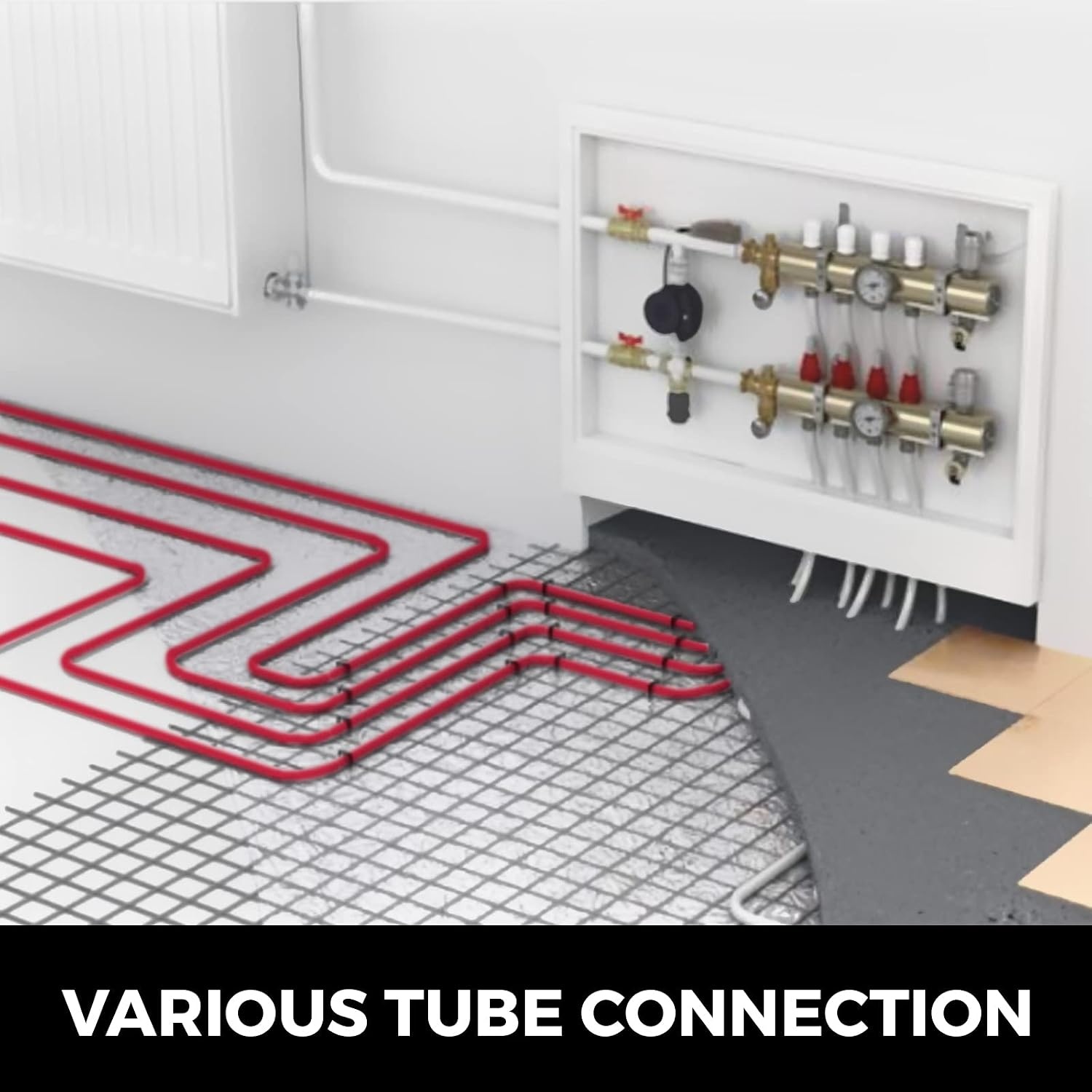image:imageVEVOR PEXB Pipe 2 Rolls of 12 Inch X 300 FeetOxygen Barrier Flexible Pipe TubingRedampBlue for Hydronic Radiant EVOH Floor Heating Water Plumbing Applications with Cutteramp Clamps900Ft 12 Red