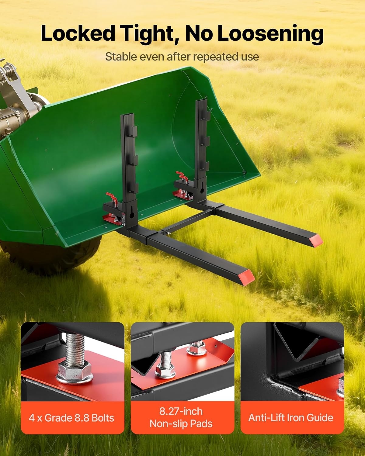 image:imageVEVOR Pallet Forks 4000 lbs Clamp on Pallet Forks 60Inch Total Length HeavyDuty Tractor Fork with AntiTilt Bar amp Adjustable Stabilizer Bar Fit for Loader Bucket Skid Steer Tractor Black