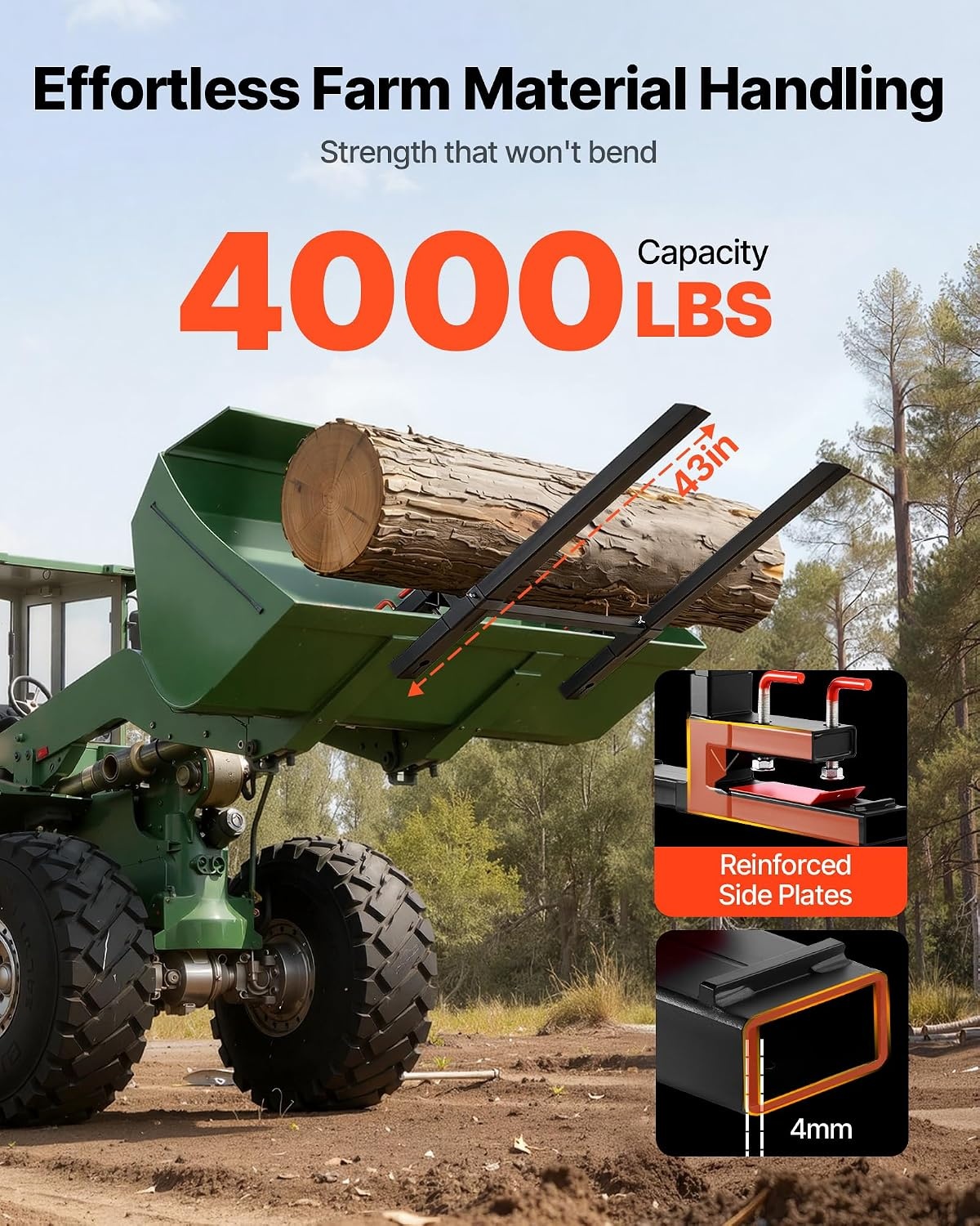 image:imageVEVOR Pallet Forks 4000 lbs Clamp on Pallet Forks 60Inch Total Length HeavyDuty Tractor Fork with AntiTilt Bar amp Adjustable Stabilizer Bar Fit for Loader Bucket Skid Steer Tractor Black