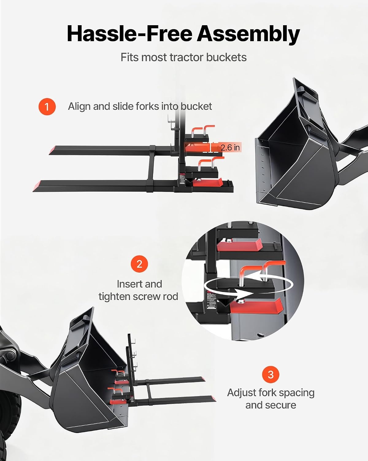 image:imageVEVOR Pallet Forks 4000 lbs Clamp on Pallet Forks 60Inch Total Length HeavyDuty Tractor Fork with AntiTilt Bar amp Adjustable Stabilizer Bar Fit for Loader Bucket Skid Steer Tractor Black