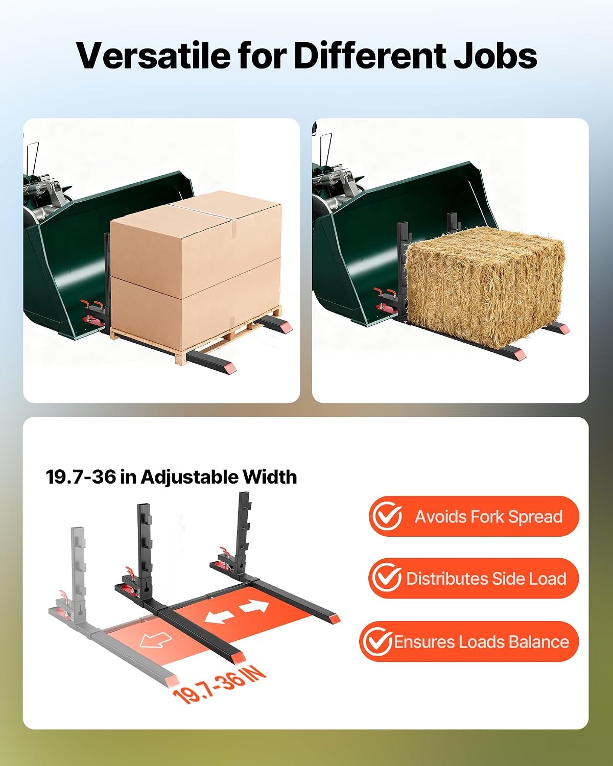 image:imageVEVOR Pallet Forks 4000 lbs Clamp on Pallet Forks 60Inch Total Length HeavyDuty Tractor Fork with AntiTilt Bar amp Adjustable Stabilizer Bar Fit for Loader Bucket Skid Steer Tractor Black