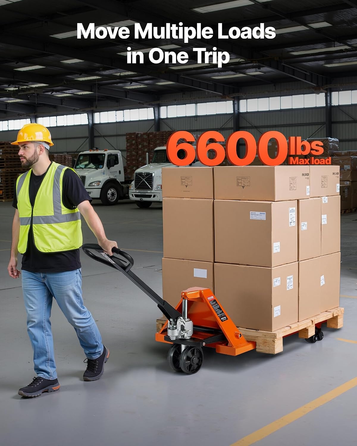 image:imageVEVOR Pallet Jack 6600 lbs Load Capacity Manual Pallet Truck with 48L x 27W Inch Forks for Material Handling 33571 Inch Fork Lift Height Range Suitable for Warehouse Supermarket Manufacturing6600 LBS
