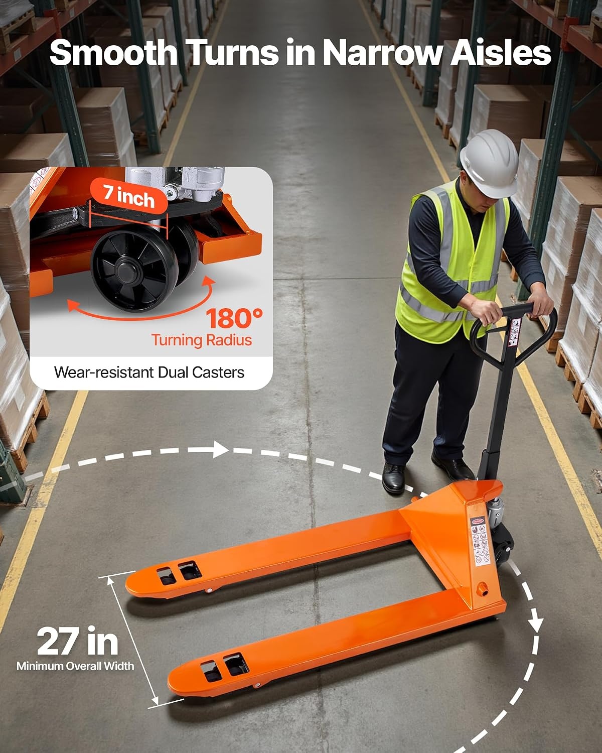 image:imageVEVOR Pallet Jack 6600 lbs Load Capacity Manual Pallet Truck with 48L x 27W Inch Forks for Material Handling 33571 Inch Fork Lift Height Range Suitable for Warehouse Supermarket Manufacturing6600 LBS