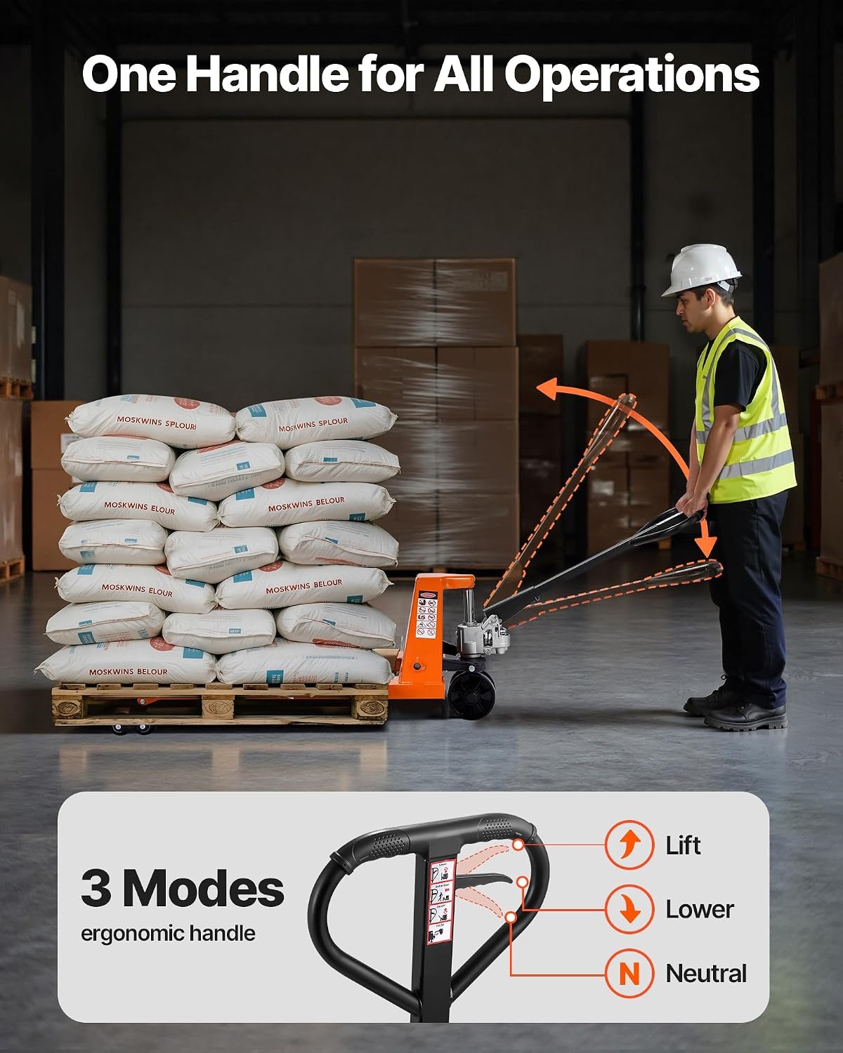 image:imageVEVOR Pallet Jack 6600 lbs Load Capacity Manual Pallet Truck with 48L x 27W Inch Forks for Material Handling 33571 Inch Fork Lift Height Range Suitable for Warehouse Supermarket Manufacturing6600 LBS