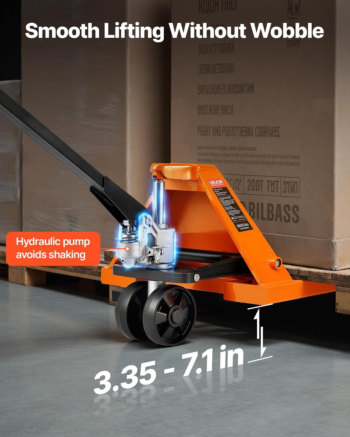 image:imageVEVOR Pallet Jack 6600 lbs Load Capacity Manual Pallet Truck with 48L x 27W Inch Forks for Material Handling 33571 Inch Fork Lift Height Range Suitable for Warehouse Supermarket Manufacturing6600 LBS