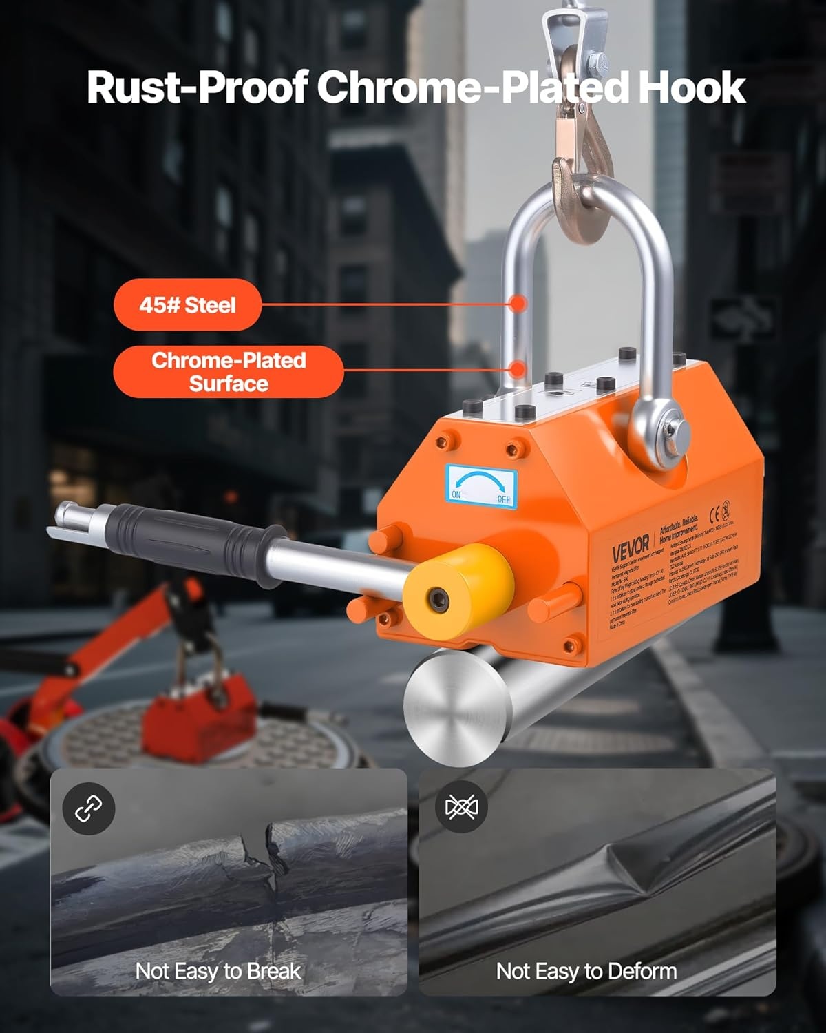 image:imageVEVOR Permanent Magnetic Lifter 880 lbs Pulling Capacity Heavy Duty N42 Neodymium Lifting Magnet with Release Handle and Steel Hook Used in Shop Crane and Hoist for Lifting Plate Steel Board1320 lbs600 kg Lid Lifter Dolly
