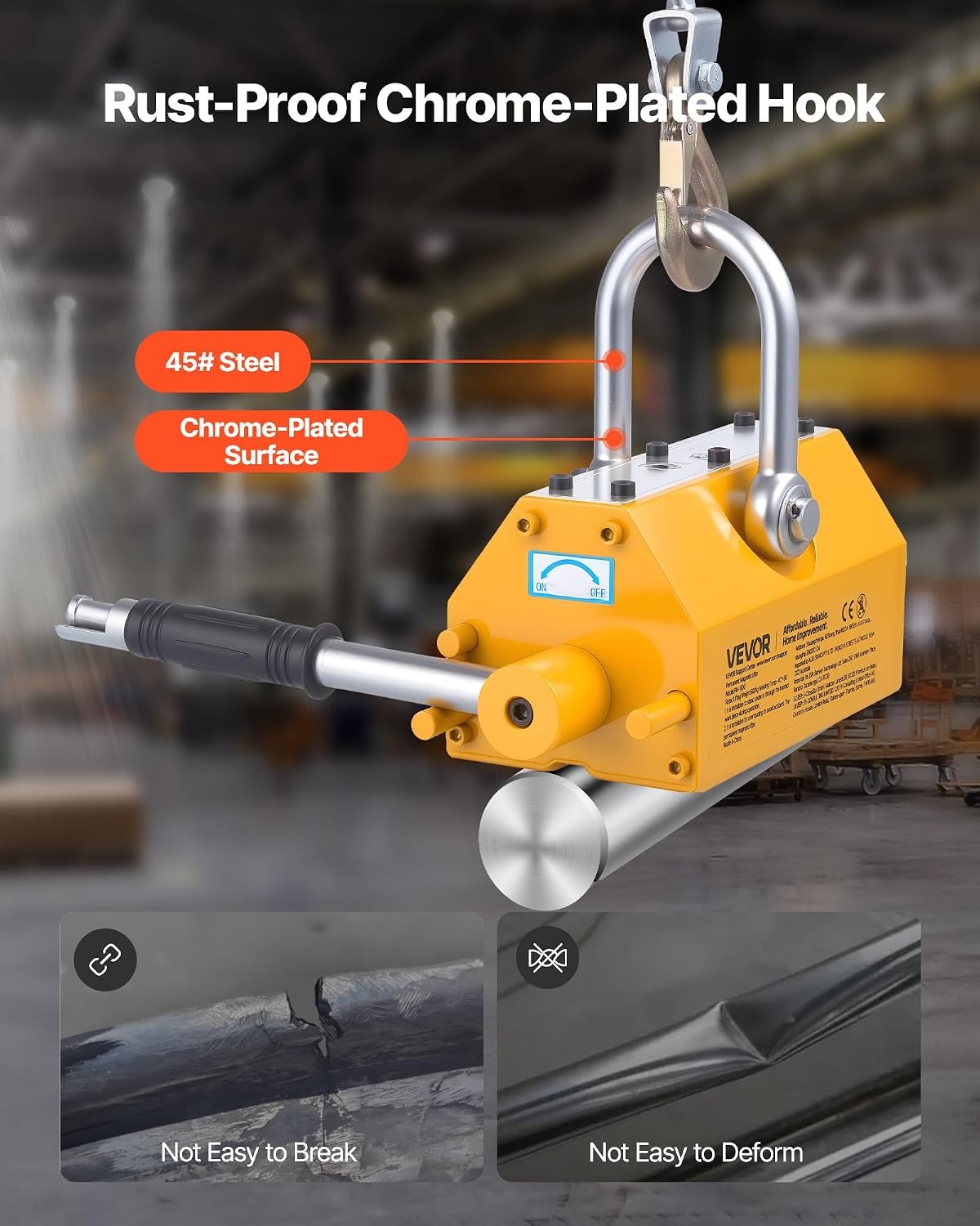 image:imageVEVOR Permanent Magnetic Lifter 880 lbs Pulling Capacity Heavy Duty N42 Neodymium Lifting Magnet with Release Handle and Steel Hook Used in Shop Crane and Hoist for Lifting Plate Steel Board1320 lbs600 kg Magnetic Lifter