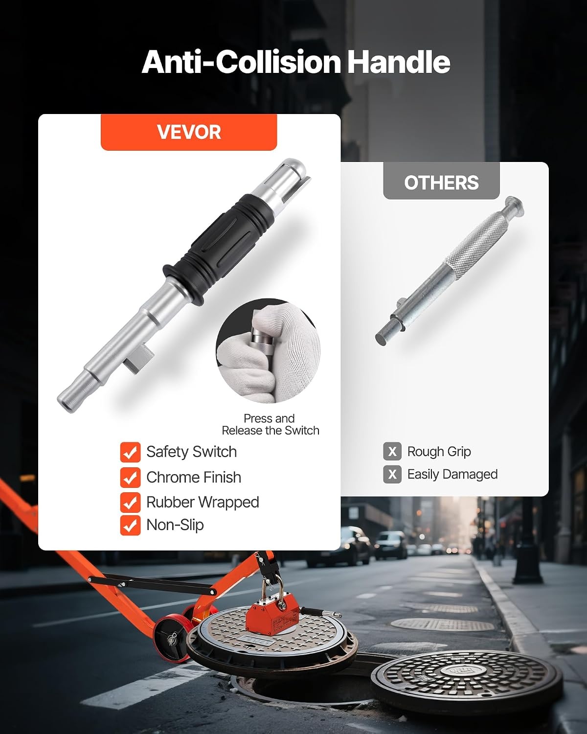 image:imageVEVOR Permanent Magnetic Lifter 880 lbs Pulling Capacity Heavy Duty N42 Neodymium Lifting Magnet with Release Handle and Steel Hook Used in Shop Crane and Hoist for Lifting Plate Steel Board1320 lbs600 kg Lid Lifter Dolly