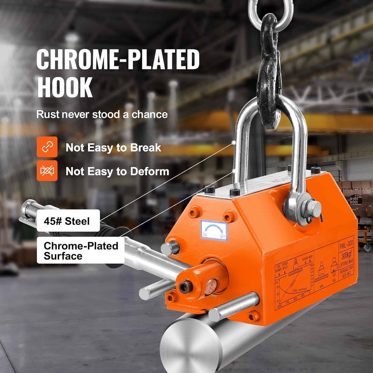 image:imageVEVOR Permanent Magnetic Lifter 880 lbs Pulling Capacity Heavy Duty N42 Neodymium Lifting Magnet with Release Handle and Steel Hook Used in Shop Crane and Hoist for Lifting Plate Steel Board660 lbs300 kg Magnetic Lifter