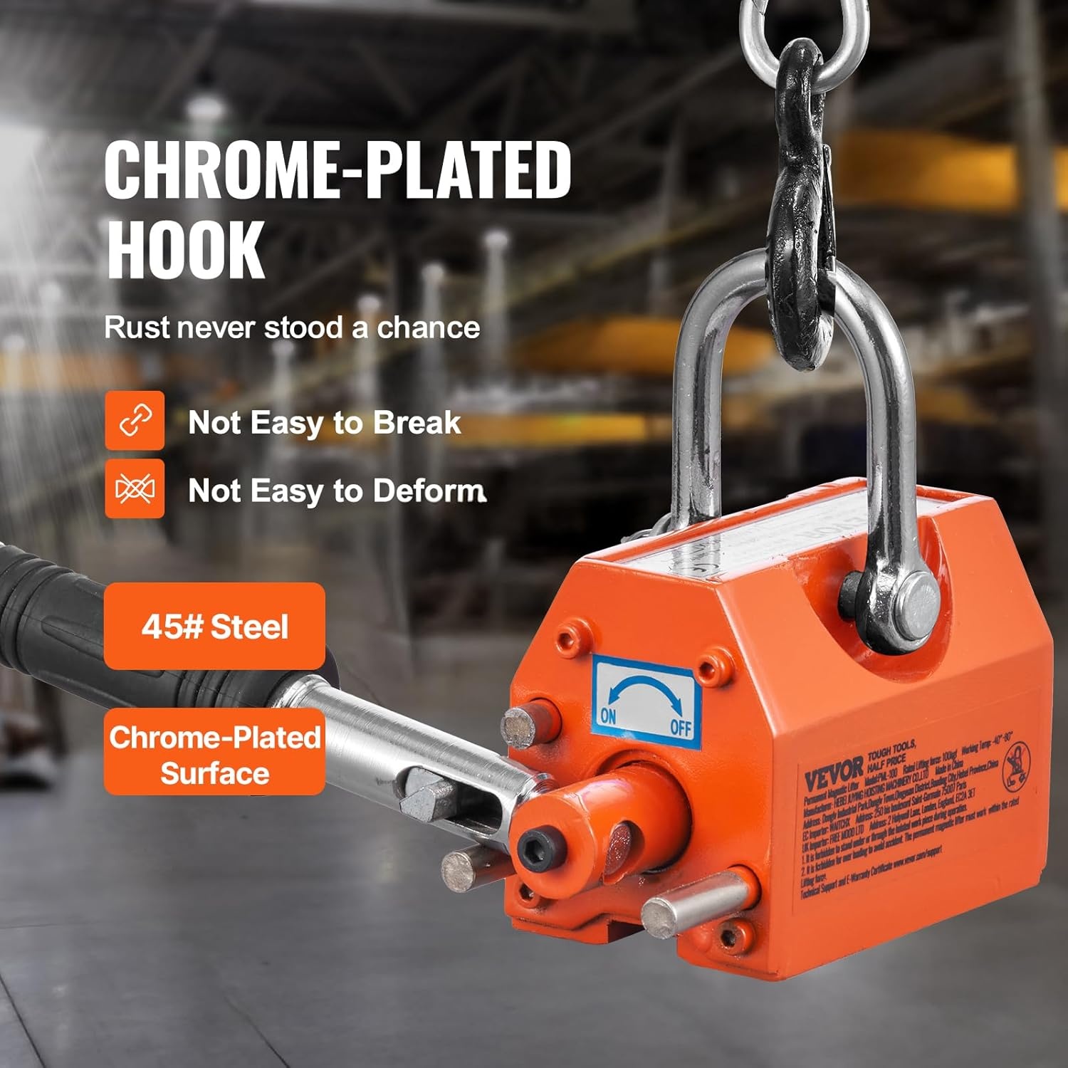 image:imageVEVOR Permanent Magnetic Lifter 880 lbs Pulling Capacity Heavy Duty N42 Neodymium Lifting Magnet with Release Handle and Steel Hook Used in Shop Crane and Hoist for Lifting Plate Steel Board220 lbs100 kg Magnetic Lifter