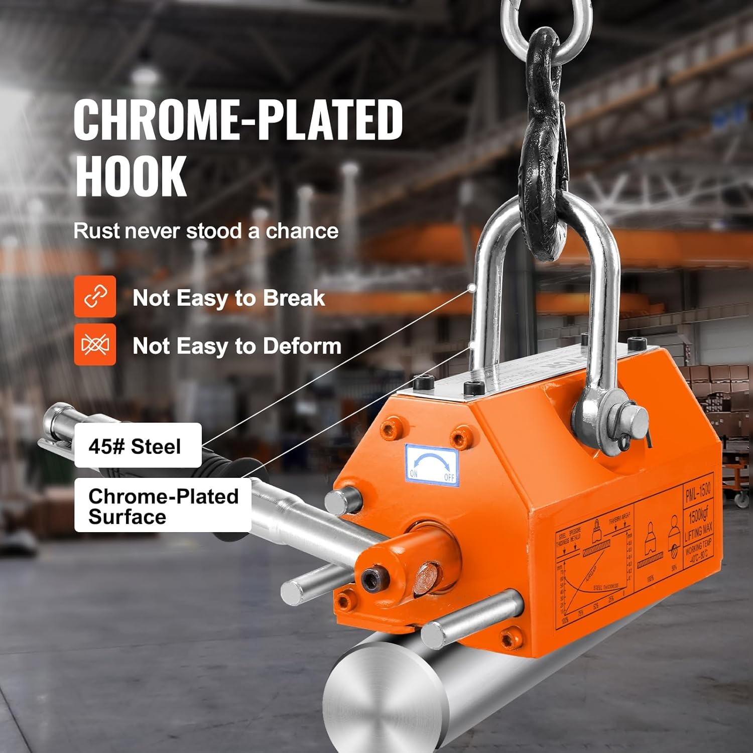 image:imageVEVOR Permanent Magnetic Lifter 880 lbs Pulling Capacity Heavy Duty N42 Neodymium Lifting Magnet with Release Handle and Steel Hook Used in Shop Crane and Hoist for Lifting Plate Steel Board3300 lbs1500 kg Magnetic Lifter