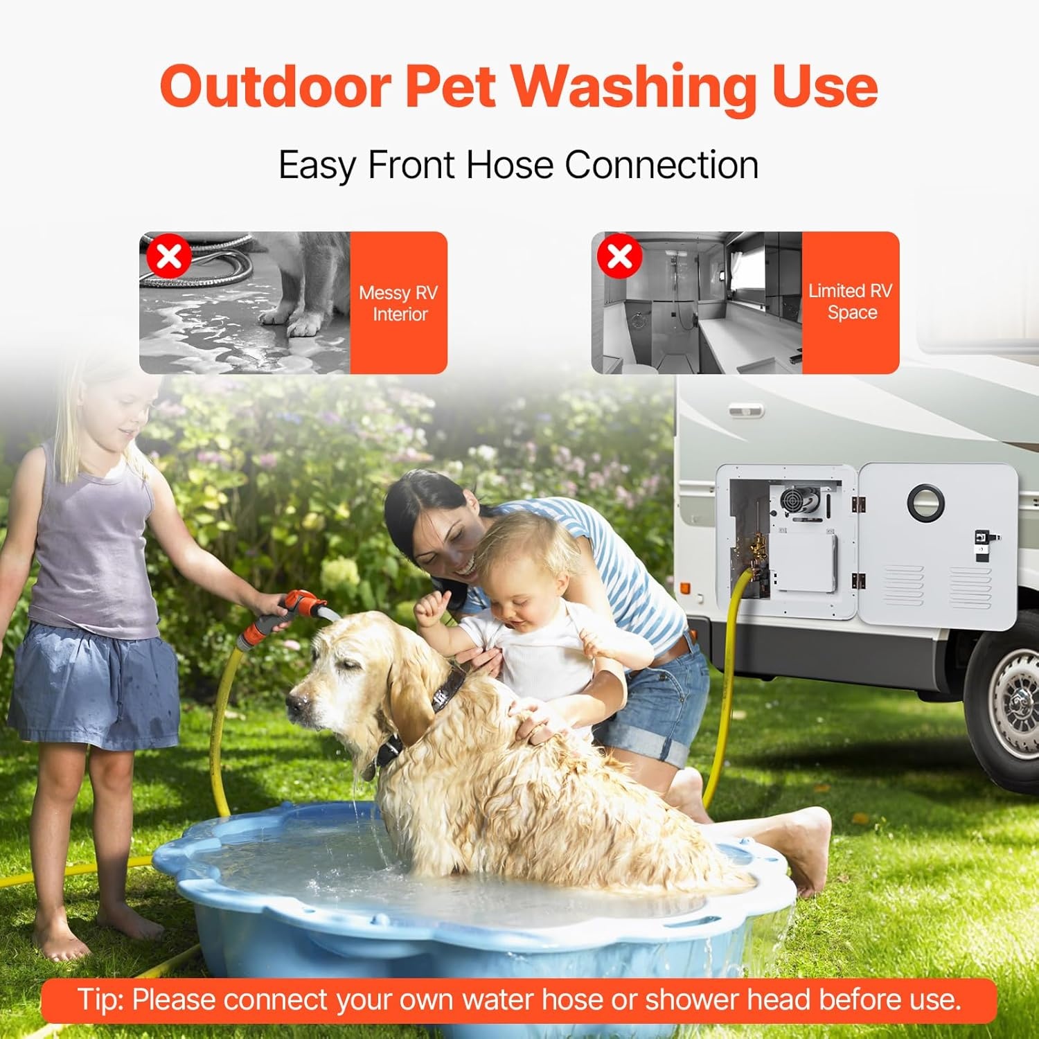 image:imageVEVOR RV Tankless Water Heater 65000 BTU Instant Shower with 15 x 15 in White Door and Remote Controller Ideal for RVers Family Everyday Use