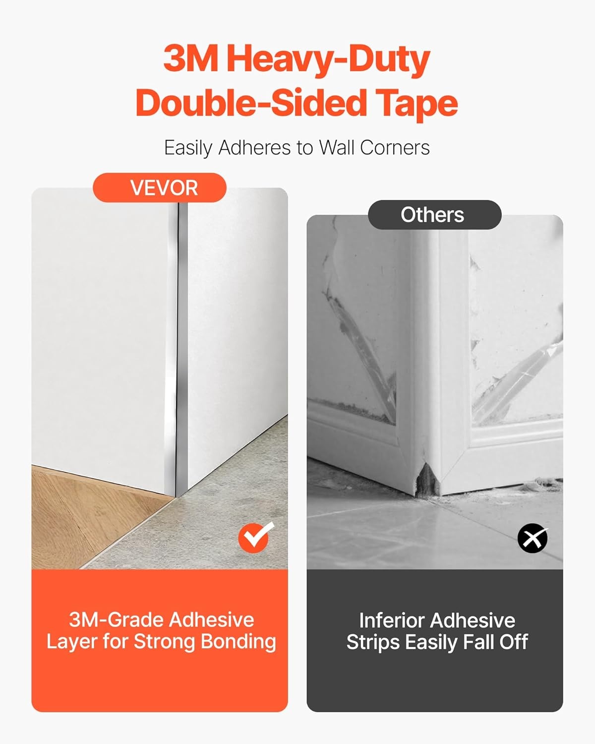 image:imageVEVOR Stainless Steel Wall Corner Protector 2 x 2 x 48 inch 10 Pack Metal Corner Guards 304 Stainless Steel Edge Trim 90Degree Angle for HomeOfficeCommercial Wall Protection with 3m Tape