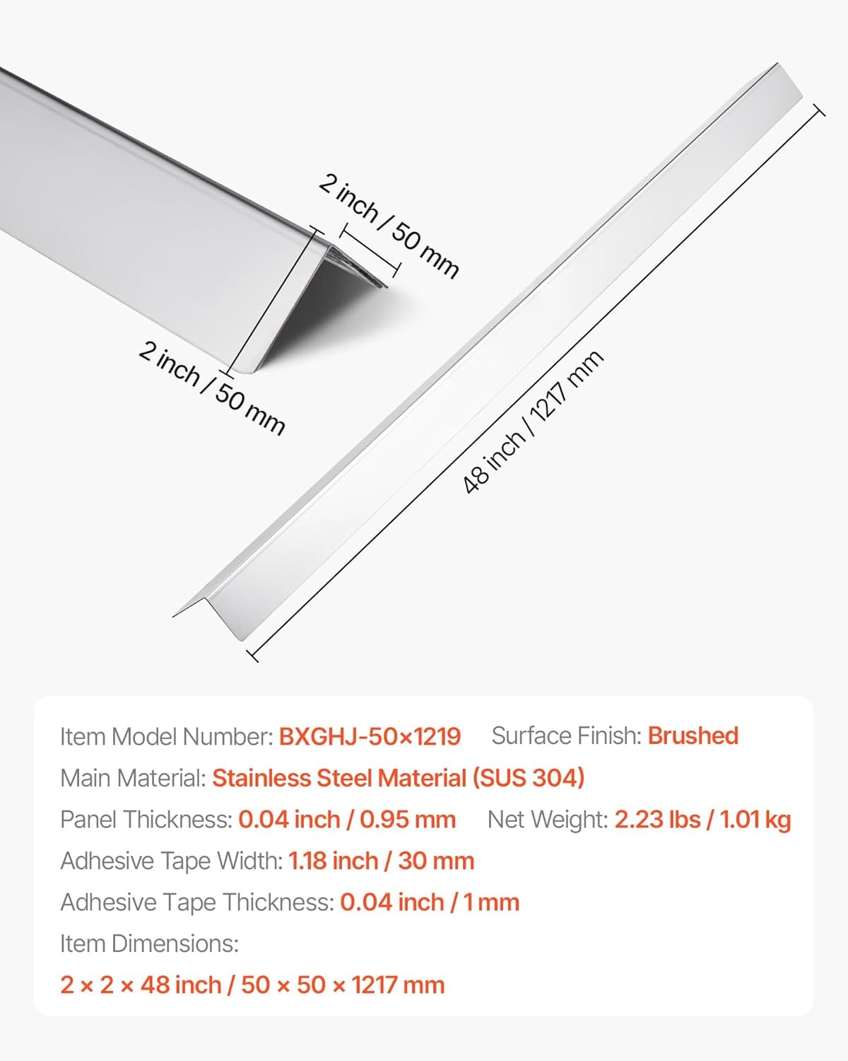 image:imageVEVOR Stainless Steel Wall Corner Protector 2 x 2 x 48 inch 10 Pack Metal Corner Guards 304 Stainless Steel Edge Trim 90Degree Angle for HomeOfficeCommercial Wall Protection with 3m Tape
