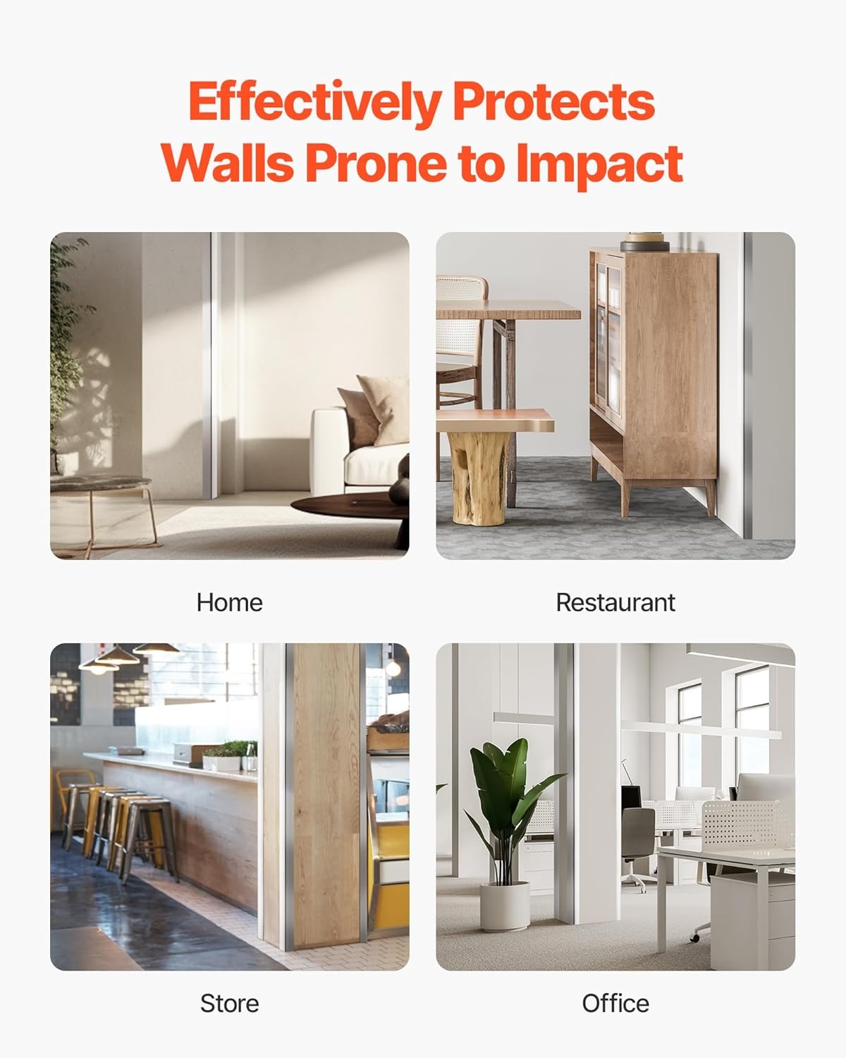 image:imageVEVOR Stainless Steel Wall Corner Protector 2 x 2 x 48 inch 10 Pack Metal Corner Guards 304 Stainless Steel Edge Trim 90Degree Angle for HomeOfficeCommercial Wall Protection with 3m Tape