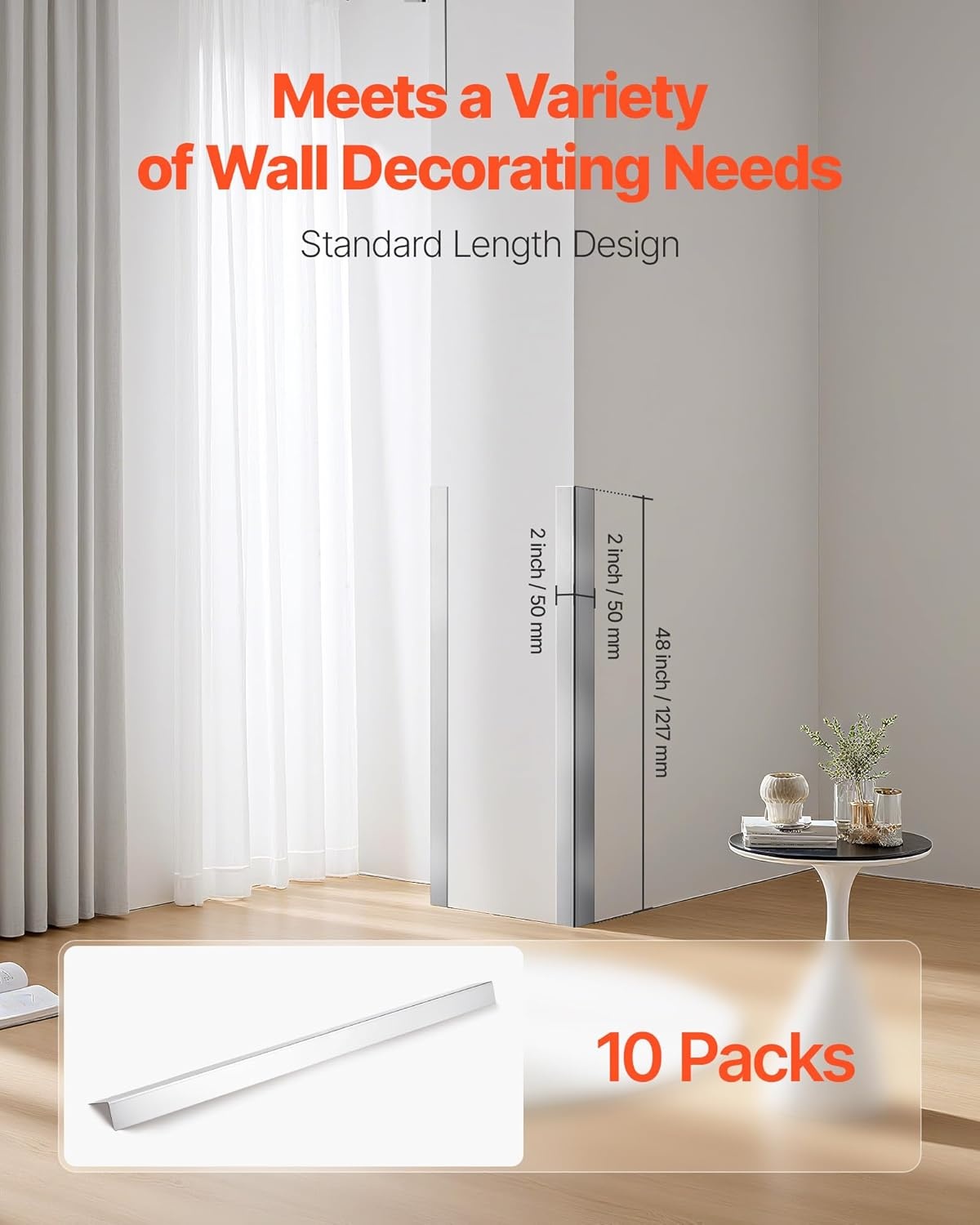 image:imageVEVOR Stainless Steel Wall Corner Protector 2 x 2 x 48 inch 10 Pack Metal Corner Guards 304 Stainless Steel Edge Trim 90Degree Angle for HomeOfficeCommercial Wall Protection with 3m Tape