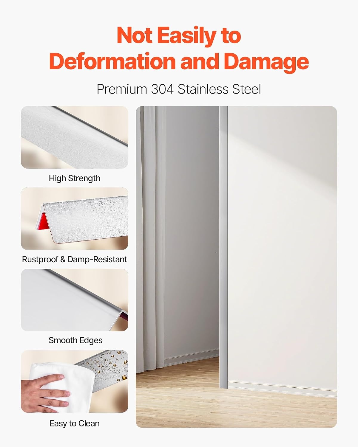 image:imageVEVOR Stainless Steel Wall Corner Protector 2 x 2 x 48 inch 10 Pack Metal Corner Guards 304 Stainless Steel Edge Trim 90Degree Angle for HomeOfficeCommercial Wall Protection with 3m Tape