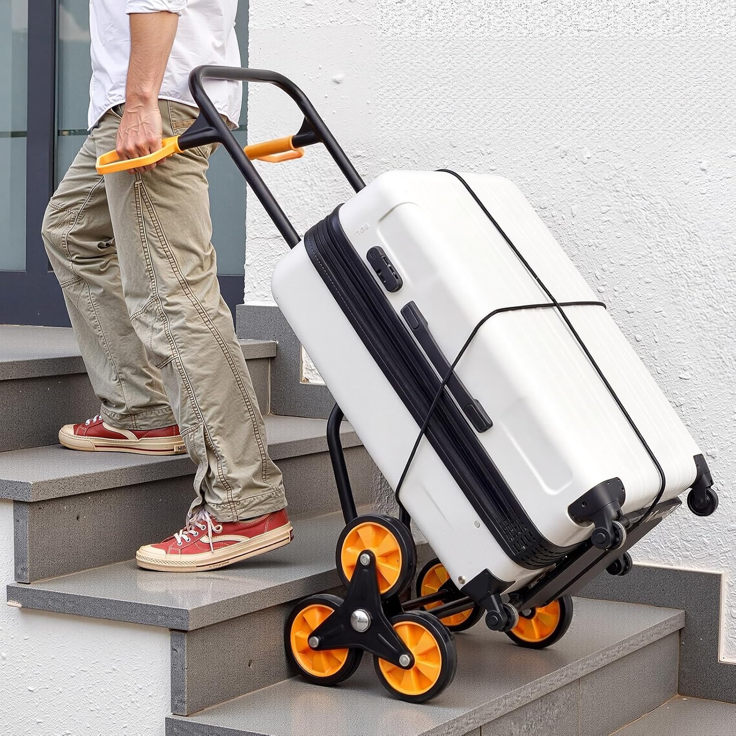 image:imageVEVOR Stair Climbing Cart 770 lbs StairClimbing Capacity HeavyDuty Folding Trolley Cart with Telescoping Handle 6 Wheels and 2 Bungee Cords Stair Climber Dolly for Home Groceries Warehouse