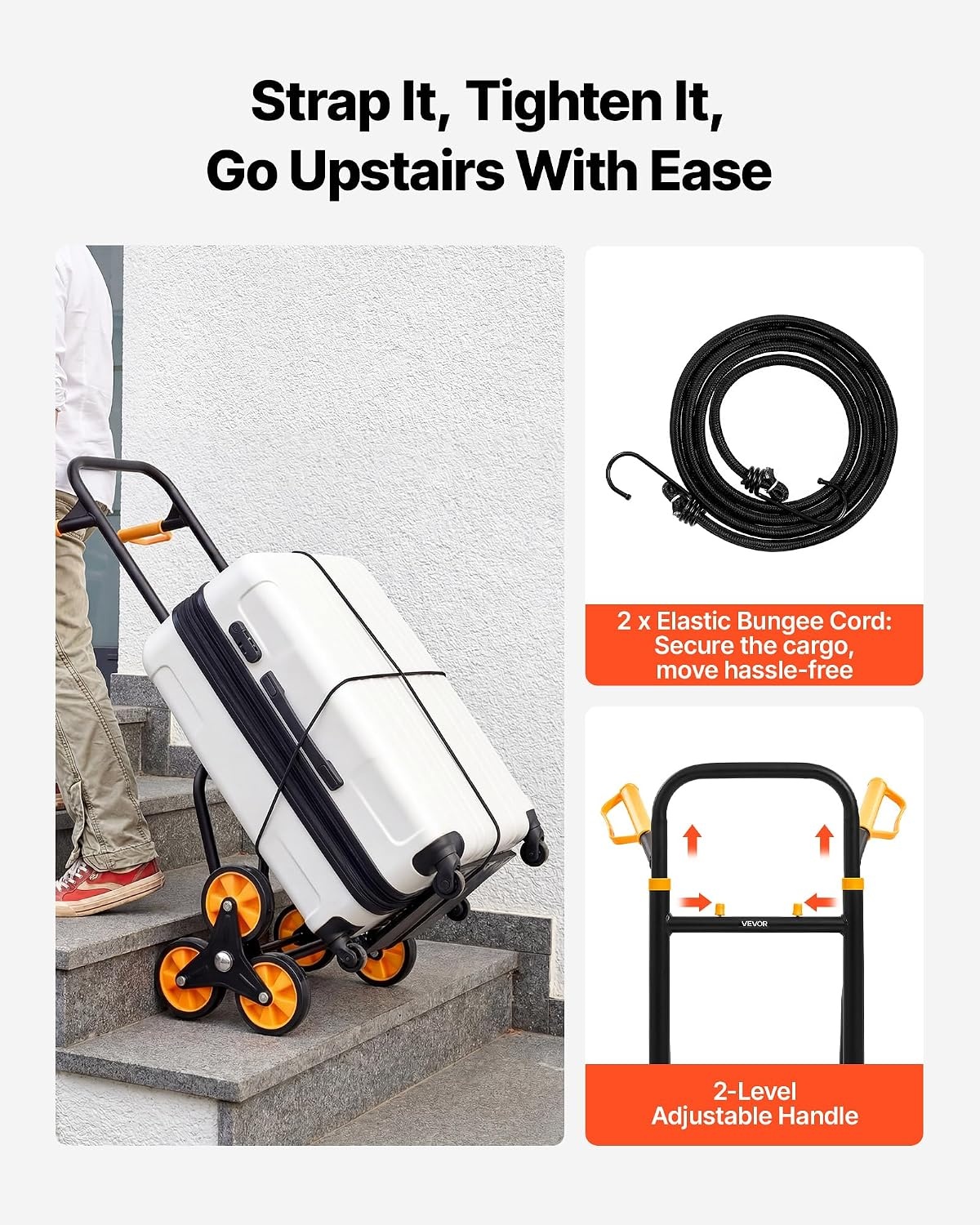 image:imageVEVOR Stair Climbing Cart 770 lbs StairClimbing Capacity HeavyDuty Folding Trolley Cart with Telescoping Handle 6 Wheels and 2 Bungee Cords Stair Climber Dolly for Home Groceries Warehouse