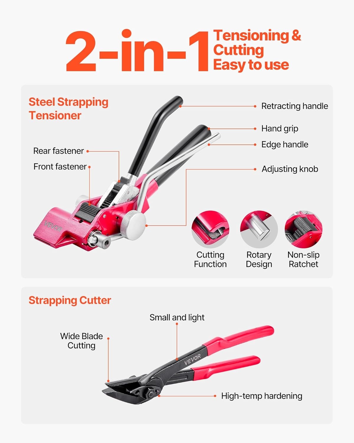 image:imageVEVOR Steel Banding Strapping Kit Heavy Duty Banding Sealer Tool with 400 ft Binding Straps 400 Metal Clasps Manual Pallet Packaging Strapping Kit for Warehouse Transportation Industrial BundlingSteel 34x200 4PC Set