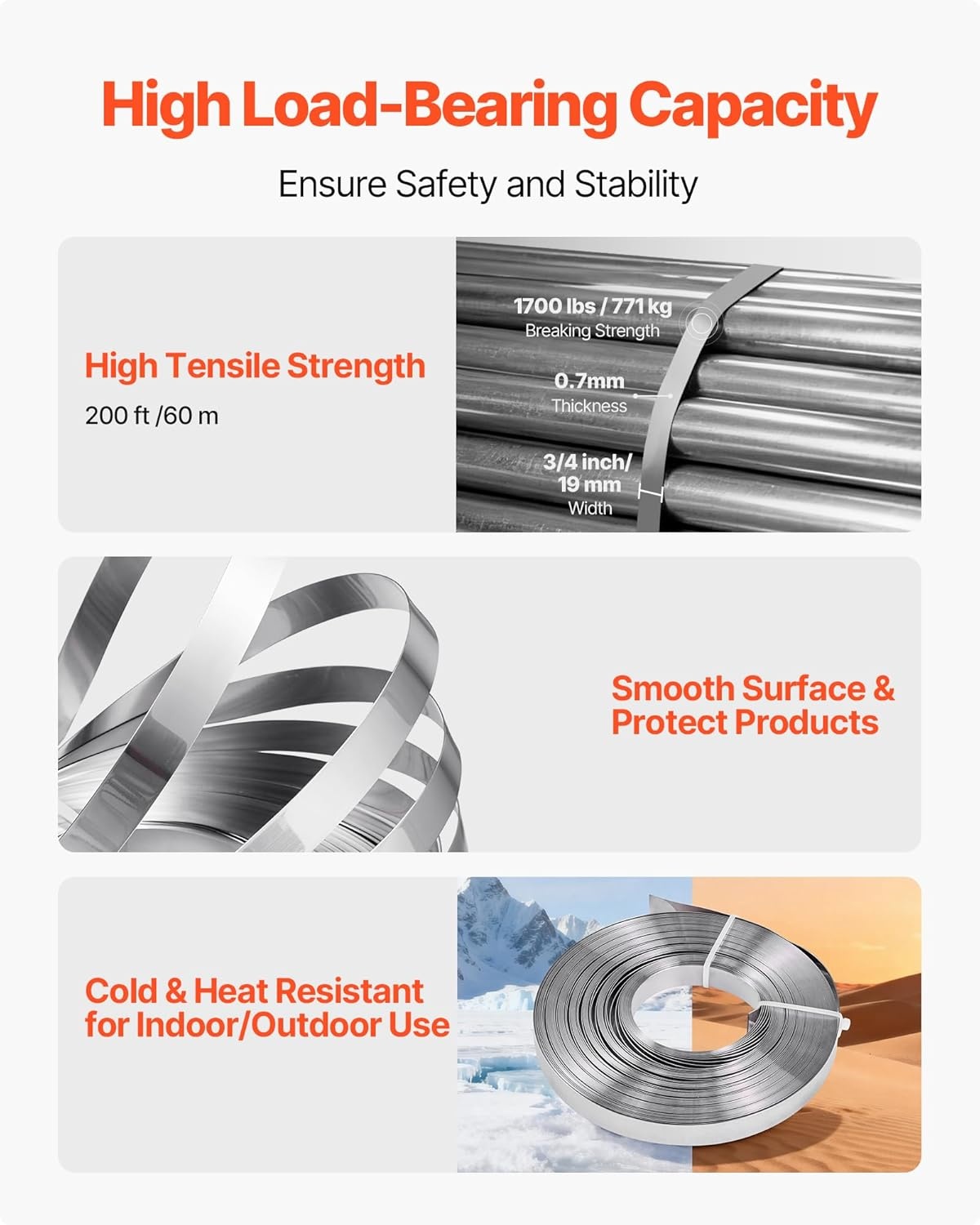 image:imageVEVOR Steel Banding Strapping Kit Heavy Duty Banding Sealer Tool with 400 ft Binding Straps 400 Metal Clasps Manual Pallet Packaging Strapping Kit for Warehouse Transportation Industrial BundlingSteel 34x200 4PC Set