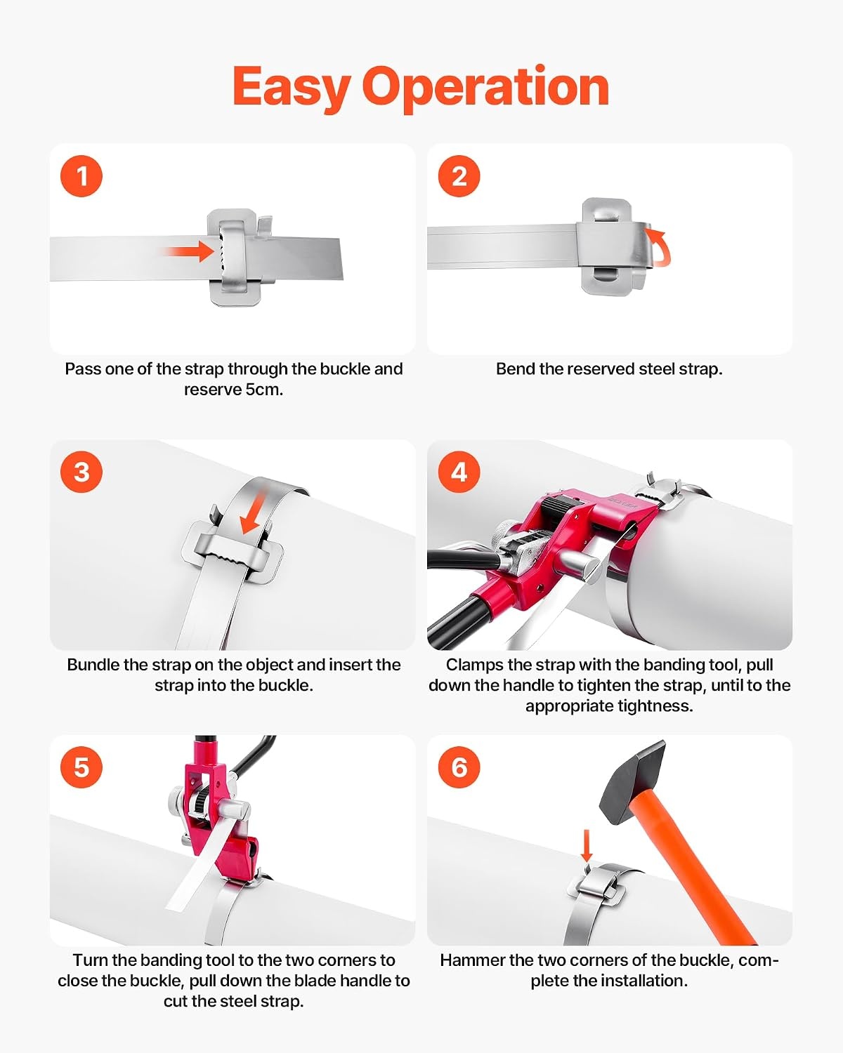 image:imageVEVOR Steel Banding Strapping Kit Heavy Duty Banding Sealer Tool with 400 ft Binding Straps 400 Metal Clasps Manual Pallet Packaging Strapping Kit for Warehouse Transportation Industrial BundlingSteel 34x200 4PC Set