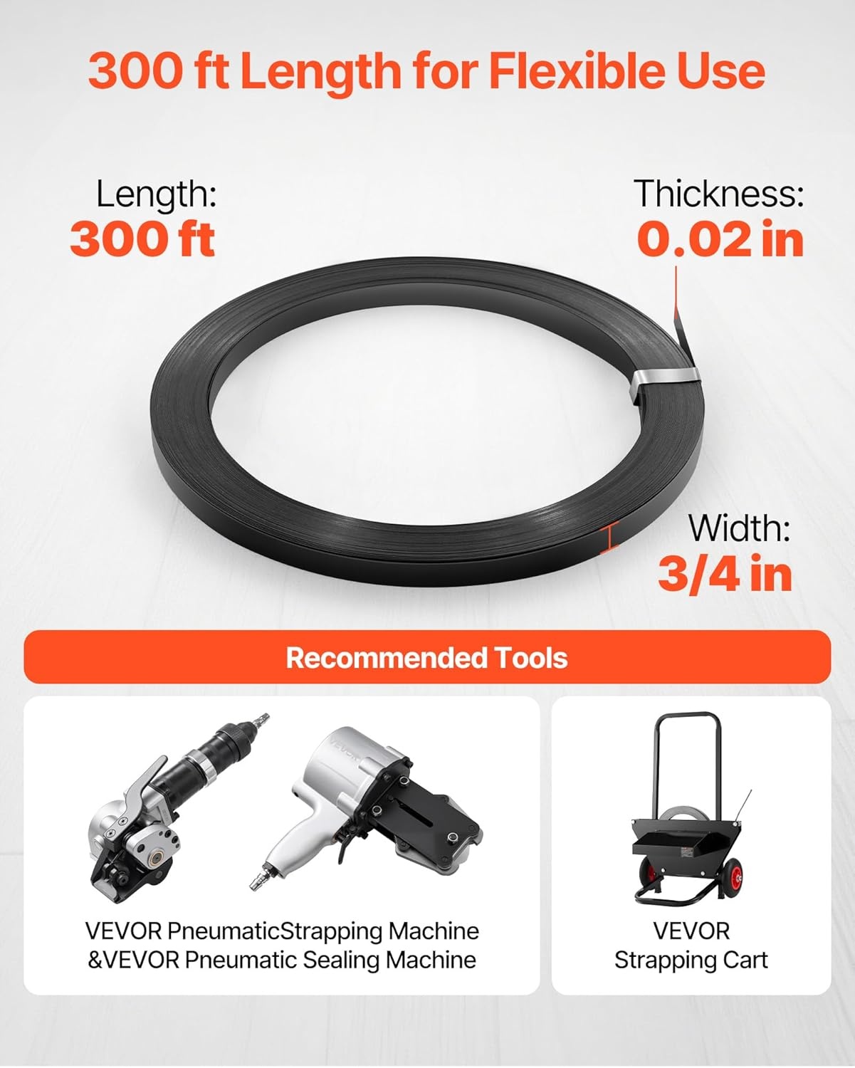 image:imageVEVOR Steel Strapping Coil 34 in x 002 in x 1640 ft Metal Strapping Banding Roll Withstands Harsh Environment 1700 lbs Break Strength Heavy Duty Banding Pallet Strap Coil for Pallet Packing34W x 300L