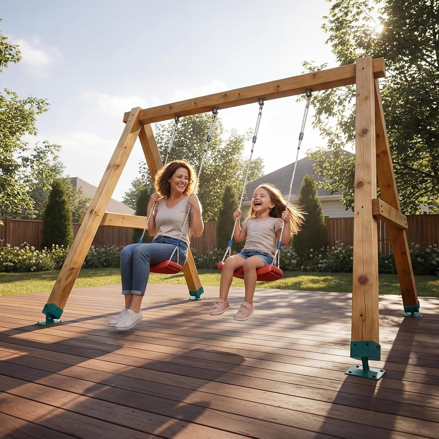 image:imageVEVOR Swing Set Brackets 4 Pack Heavy Duty Swing Set Leveling Hardware Fits 4 x 4 in Post Actual 36 x 36 in 4560 Angle Range Stainless Steel Anchor Level Kit on Uneven Grass Wooden Ground