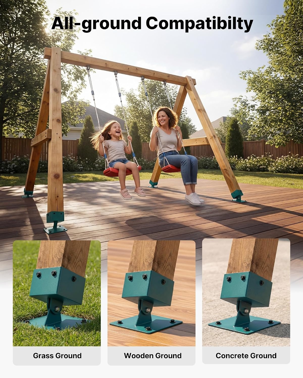 image:imageVEVOR Swing Set Brackets 4 Pack Heavy Duty Swing Set Leveling Hardware Fits 4 x 4 in Post Actual 36 x 36 in 4560 Angle Range Stainless Steel Anchor Level Kit on Uneven Grass Wooden Ground
