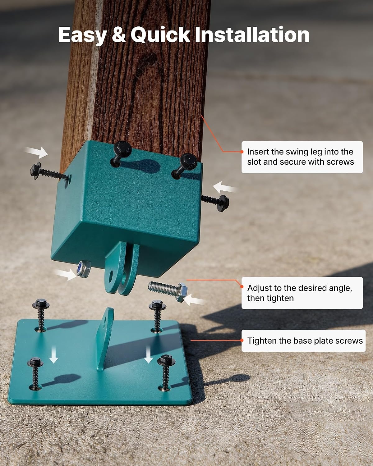 image:imageVEVOR Swing Set Brackets 4 Pack Heavy Duty Swing Set Leveling Hardware Fits 4 x 4 in Post Actual 36 x 36 in 4560 Angle Range Stainless Steel Anchor Level Kit on Uneven Grass Wooden Ground