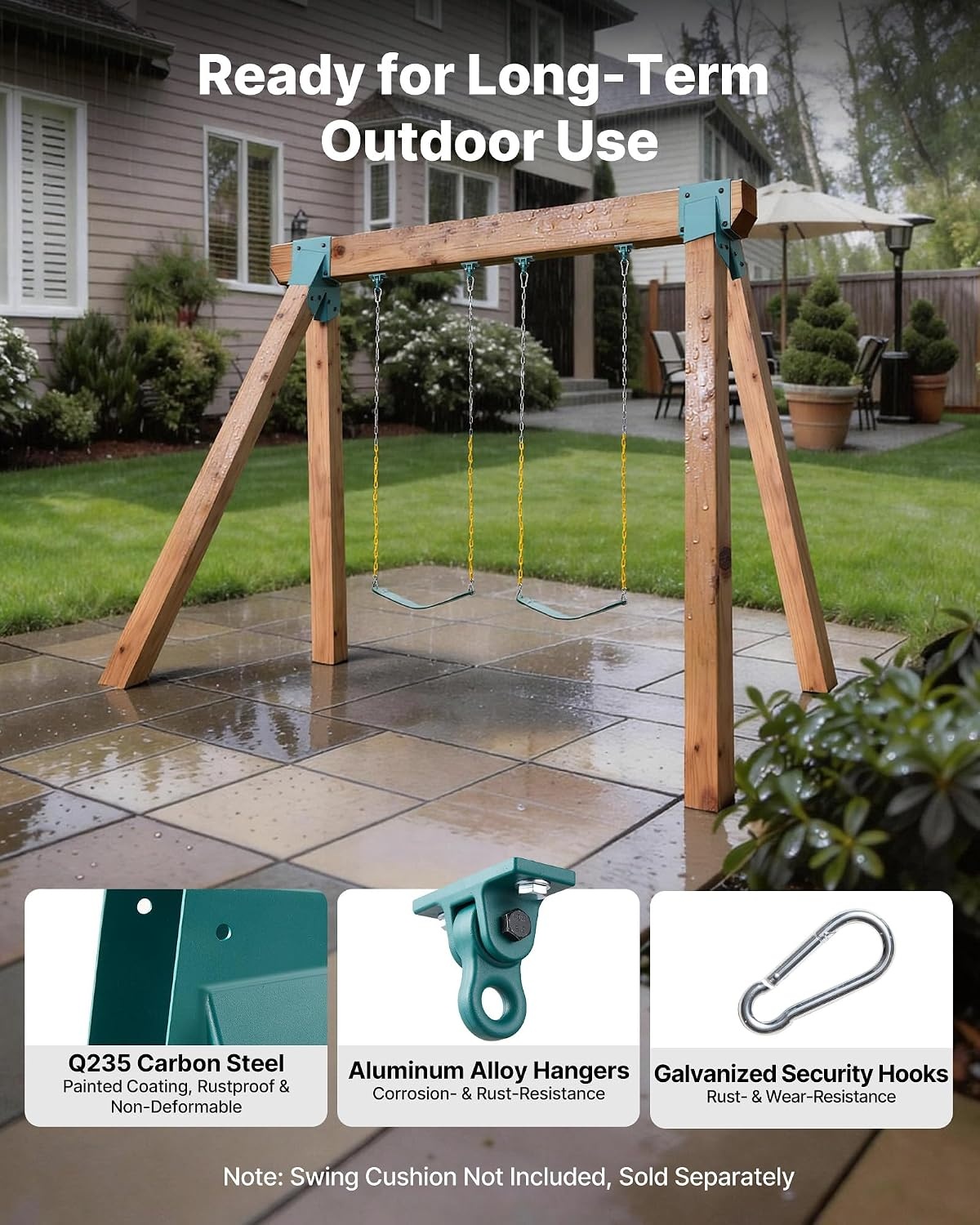 image:imageVEVOR Swing Set Brackets HeavyDuty AFrame Set Hardware with 2 AFrame Swing Brackets amp 4 Hangers Sturdy for Playground Backyard Park Equipment Mounting Parts Outdoor Hardware Included Green