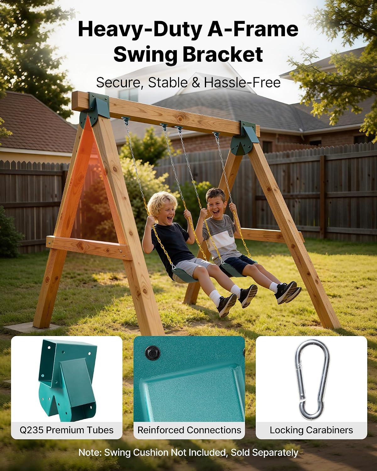 image:imageVEVOR Swing Set Brackets HeavyDuty AFrame Set Hardware with 2 AFrame Swing Brackets amp 4 Hangers Sturdy for Playground Backyard Park Equipment Mounting Parts Outdoor Hardware Included Green