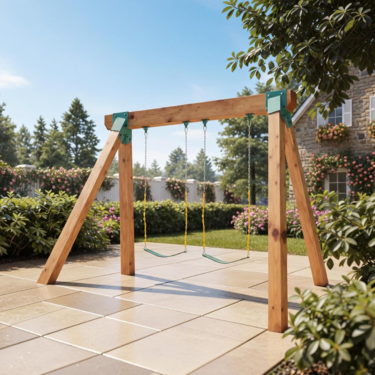 image:imageVEVOR Swing Set Brackets HeavyDuty AFrame Set Hardware with 2 AFrame Swing Brackets amp 4 Hangers Sturdy for Playground Backyard Park Equipment Mounting Parts Outdoor Hardware Included Green
