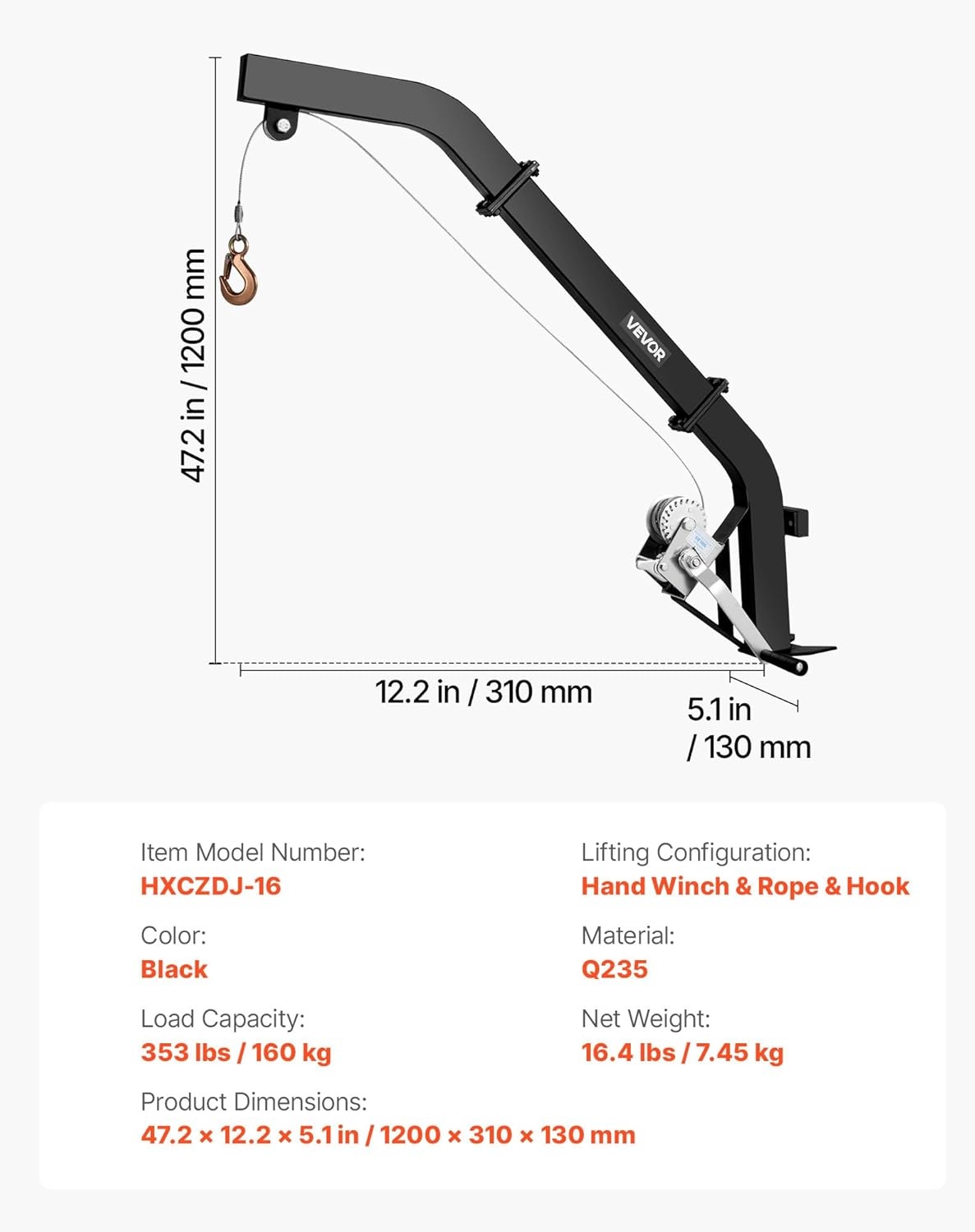 image:imageVEVOR Tree Mounted Deer Hoist 353 lbs Load Capacity Hunting Game Hoist Winch Lift with Ratchet Strap Heavy Duty Deer Hanger for Skinning Cleaning Hanging Feed and Field Dressing Black353 lbs