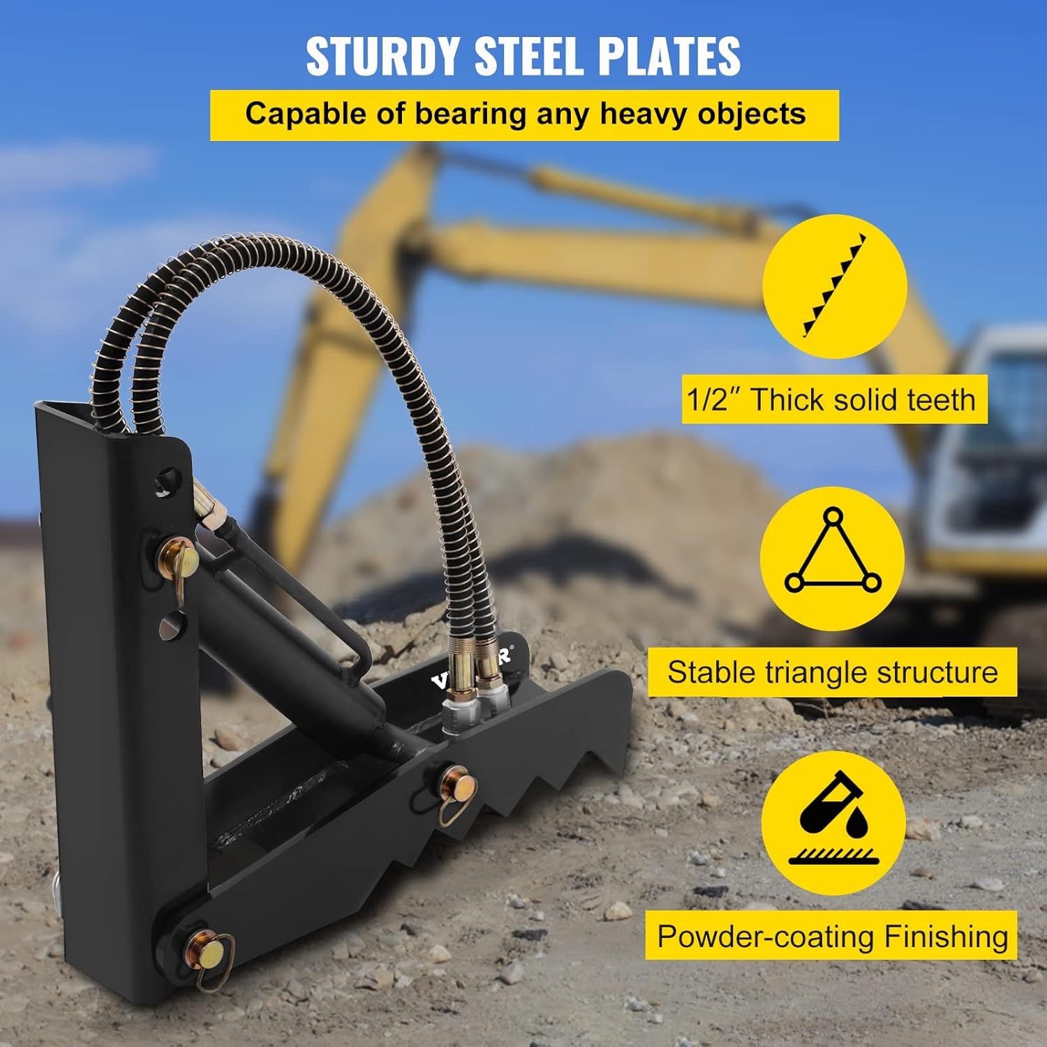 image:imageVevor 18 Hydraulic Backhoe Thumb 12 Thickness Heavy Duty Excavator Thumb Black Steel Weld On Thumb Attachments with Hydraulic Cylinder Mechanical Hydraulic Thumb for BackhoeExcavator18inch