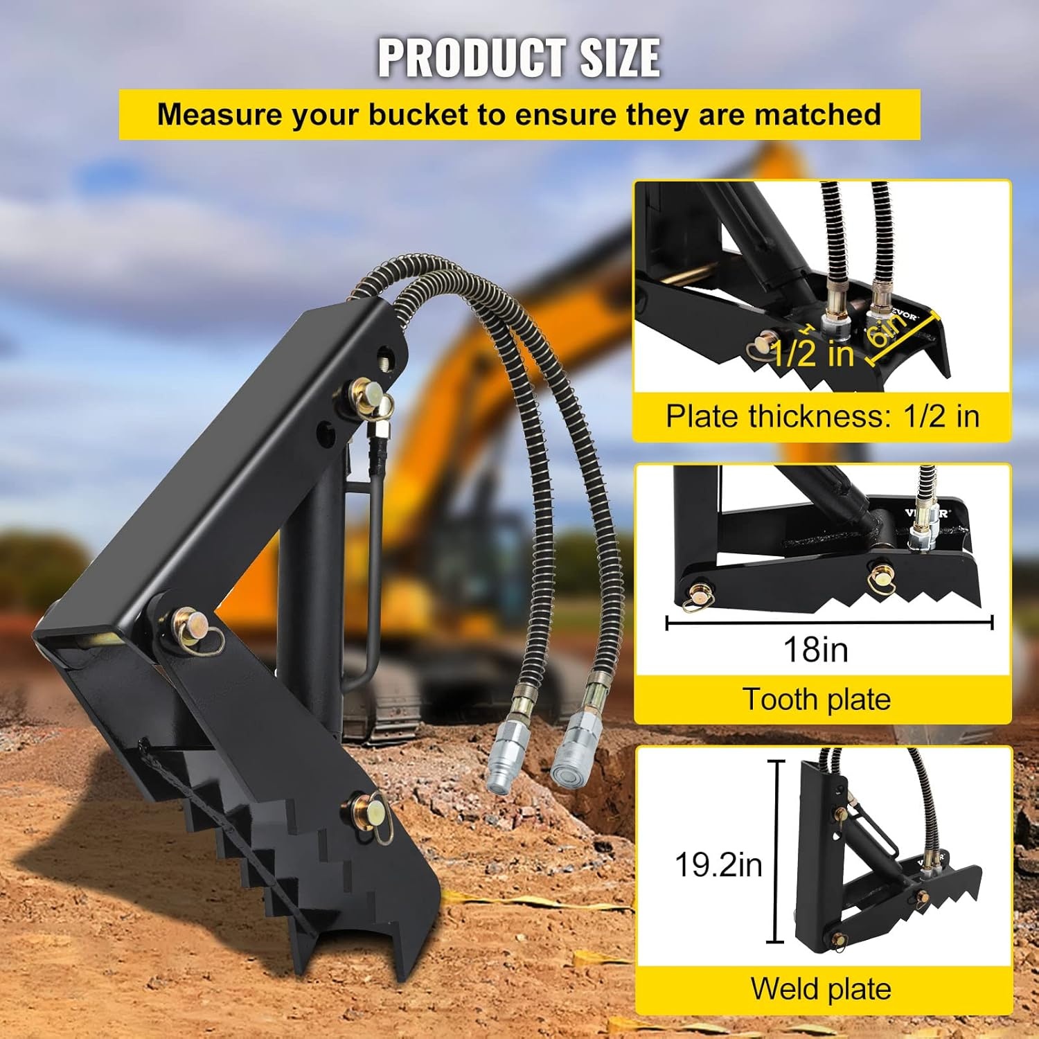 image:imageVevor 18 Hydraulic Backhoe Thumb 12 Thickness Heavy Duty Excavator Thumb Black Steel Weld On Thumb Attachments with Hydraulic Cylinder Mechanical Hydraulic Thumb for BackhoeExcavator18inch