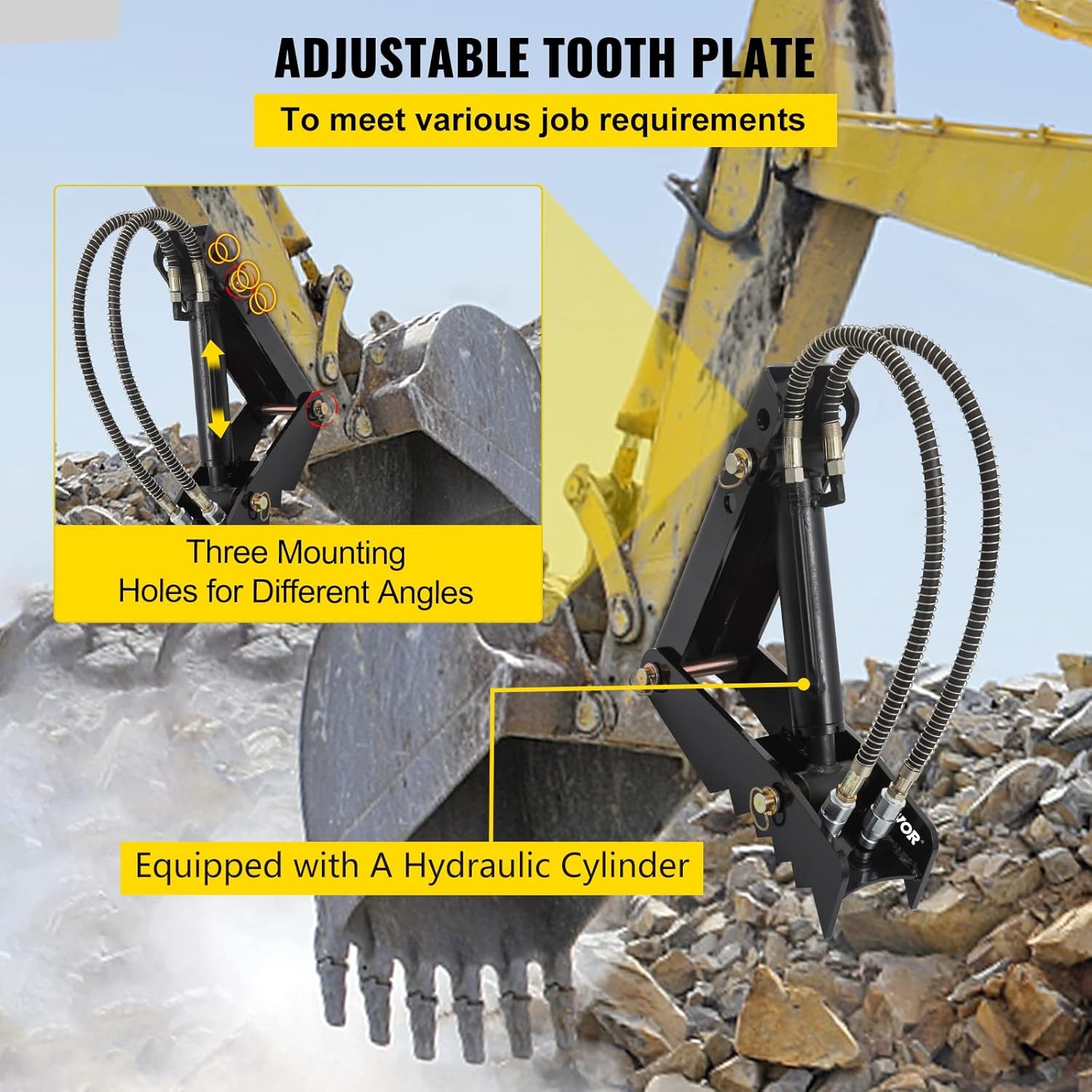 image:imageVevor 18 Hydraulic Backhoe Thumb 12 Thickness Heavy Duty Excavator Thumb Black Steel Weld On Thumb Attachments with Hydraulic Cylinder Mechanical Hydraulic Thumb for BackhoeExcavator18inch