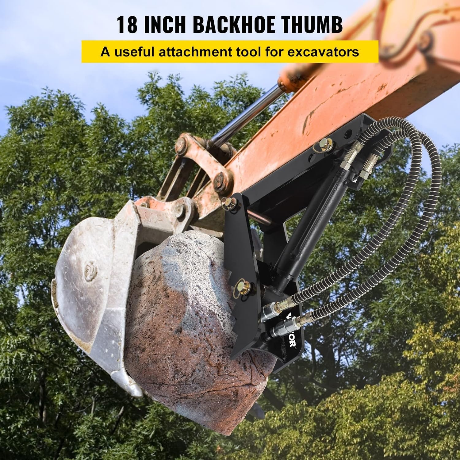 image:imageVevor 18 Hydraulic Backhoe Thumb 12 Thickness Heavy Duty Excavator Thumb Black Steel Weld On Thumb Attachments with Hydraulic Cylinder Mechanical Hydraulic Thumb for BackhoeExcavator18inch
