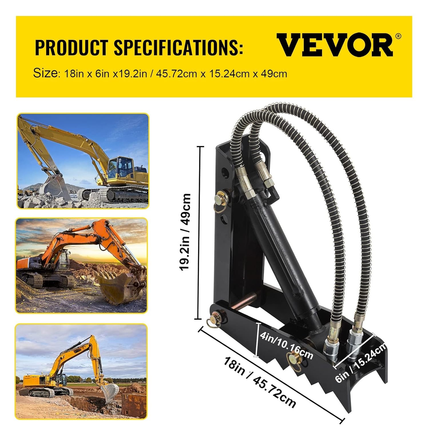 image:imageVevor 18 Hydraulic Backhoe Thumb 12 Thickness Heavy Duty Excavator Thumb Black Steel Weld On Thumb Attachments with Hydraulic Cylinder Mechanical Hydraulic Thumb for BackhoeExcavator18inch