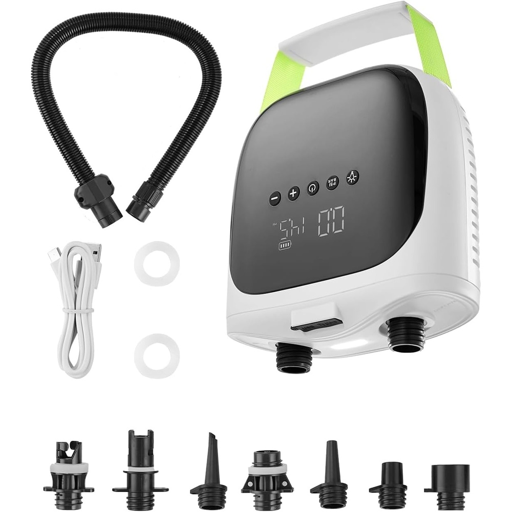 image:image20PSI Paddle Board Pump Rechargeable BatteryPowered Dual Stage Electric SUP Air Pump with AutoOff and Deflation Function Ideal for Inflatable Paddle Board Tent and MattressTypeC with Light