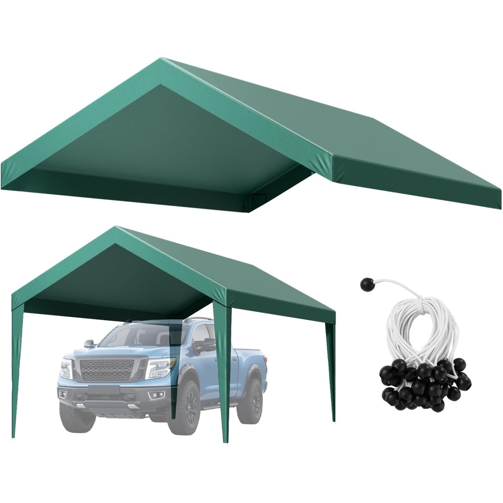 image:imageVEVOR 10 x 15 ft Outdoor Storage Shed Tent with HeavyDuty Steel Frame 2 RollUp Doors amp Air Vents Waterproof Portable Garage Carport Shelter for Motorcycle Lawn Mower Garden Tools BeigeTop Cover  Dark Green