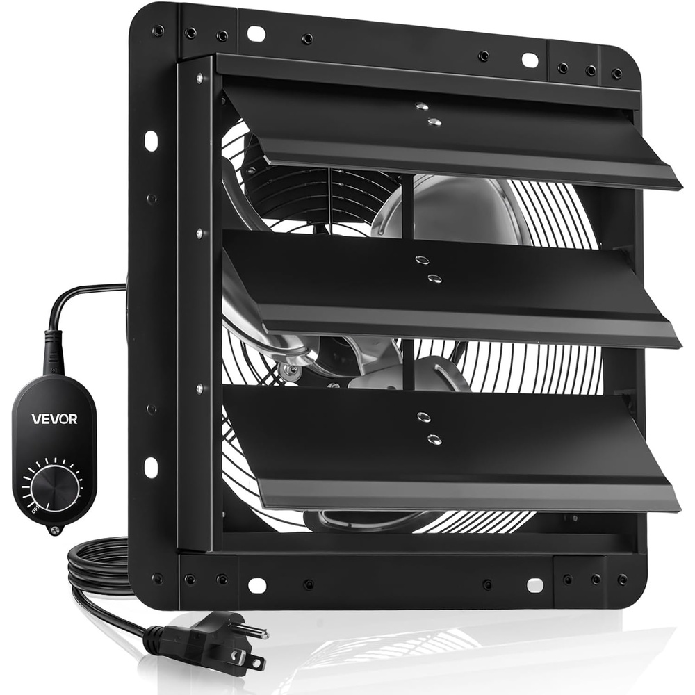 image:imageVEVOR 20 Exhaust Fan Wall Mounted Attic Fan with Variable Speed controller 3000 CFM Automatic Shutter Ventilation and Cooling Black12 Inch Fan w Speed Controller