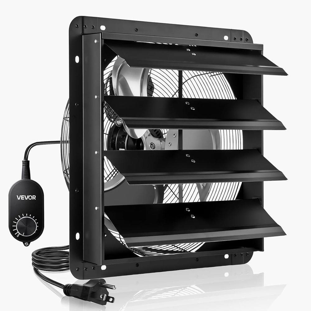 image:imageVEVOR 20 Exhaust Fan Wall Mounted Attic Fan with Variable Speed controller 3000 CFM Automatic Shutter Ventilation and Cooling Black18 Inch Fan w Speed Controller