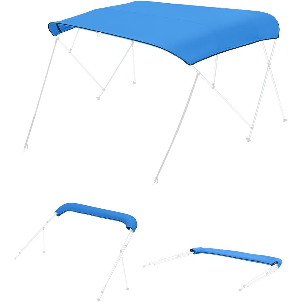 image:imageVEVOR 3 Bow Boat Bimini Tops 600D Polyester Canopy with Aluminum Alloy Frame Waterproof amp Sun Shade Boat Awning Canopy with Storage Bag 2 Support Poles 4 Straps 6Lx5460Wx46H Pacific BluePacific Bluetop cover replace