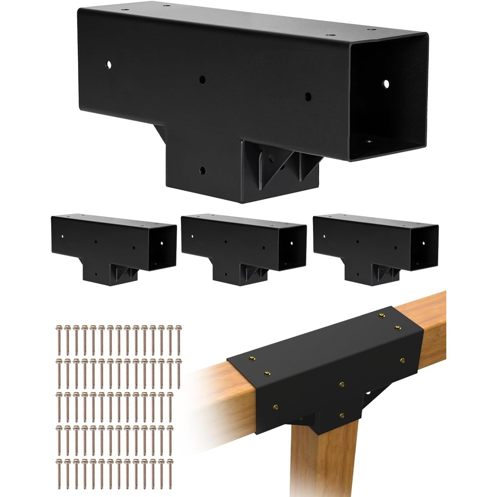 image:imageVEVOR 3Way Pergola Brackets 4Pack Kit TShaped for 4x4 35x35 Inch Wood Beams DIY Woodworking Hardware with Screws Heavy Duty for Outdoor Gazebo Patio Party