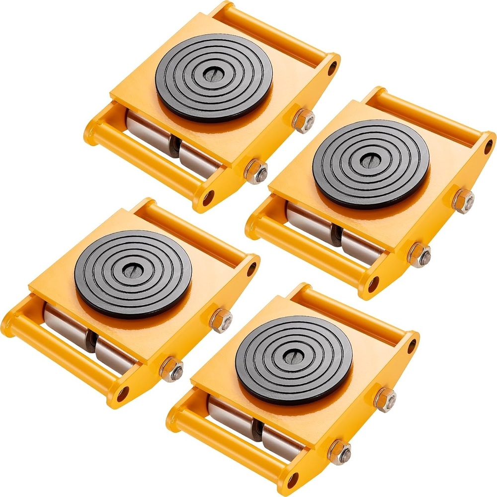 image:imageVEVOR 4Piece Machinery Skate Dolly 26455 Lbs 12T Industrial Machinery Mover Heavy Duty Carbon Steel 360 Rotation NonSlip Cap Yellow4 PacksSteel Wheels