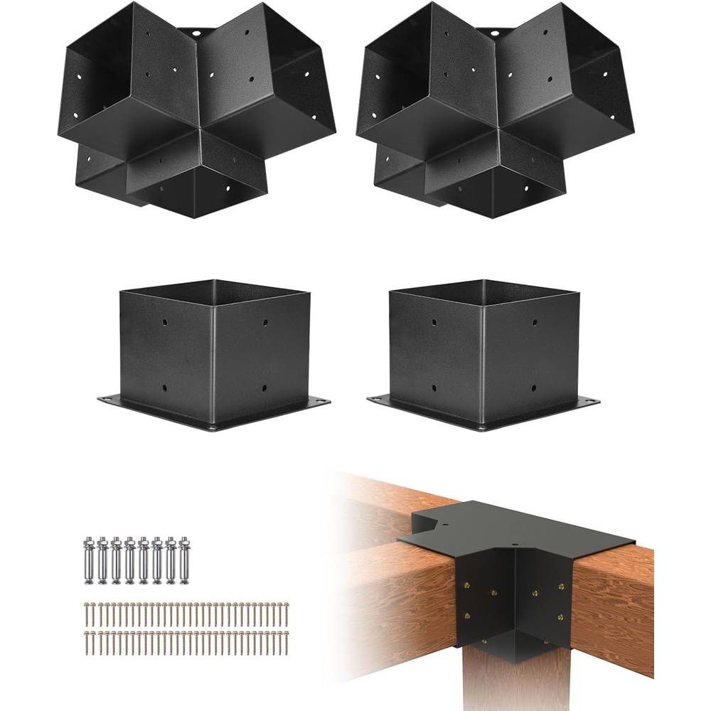 image:imageVEVOR 4Way Pergola Bracket Kit 6x6 2Pack Heavy Duty Corner Brackets for Wood Beams DIY Post Base Hardware with Easy Installation for Outdoor Gazebo Patio Log Cabin2PC 4Way  2PC Post Base 66 SET