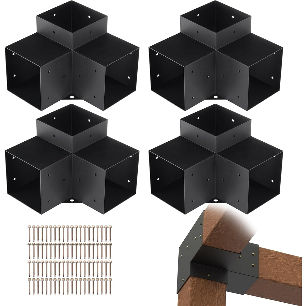 image:imageVEVOR 4Way Pergola Bracket Kit 6x6 2Pack Heavy Duty Corner Brackets for Wood Beams DIY Post Base Hardware with Easy Installation for Outdoor Gazebo Patio Log Cabin4PC 3Way 66